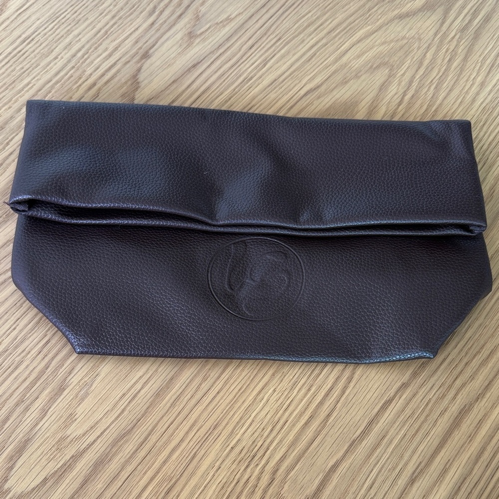 Brown Fold-Over Leather Clutch with Embossed Logo